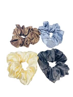 Hair Scrunchies Set of 4 Cream Brown Grey Black Soft Elastic Brand New